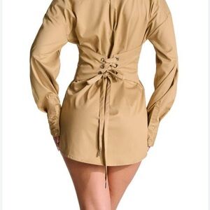 Naked Wardrobe Long Sleeve Corset Mini Shirtdress